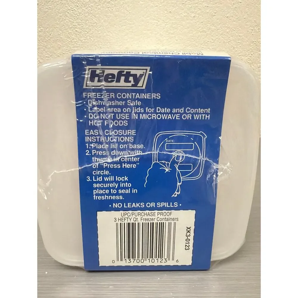 NOS New Sealed Hefty QUART Freezer Containers 3 Pack W/ Lids - Mobil
